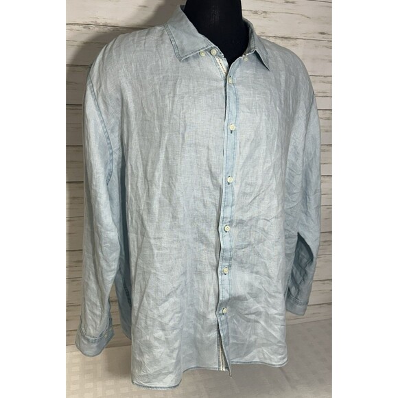 CARBON2COBALT Mens XXL 2XL Light Blue 100% LINEN Button Down Long Sleeve - Picture 1 of 14